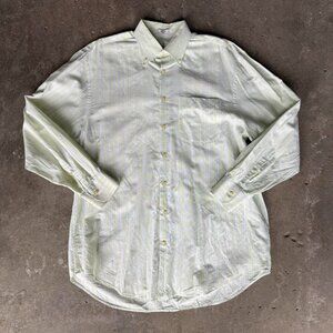 Peter Millar Green Yellow Striped Button Up Dress Shirt • Preppy • Size L